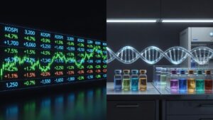 🎯KOSPI 5.4% 급등, 삼성바이오로직스 +0.15%·셀트리온 -0.17% — 바이오 대장주는 왜 이번 랠리에서 소외됐나?